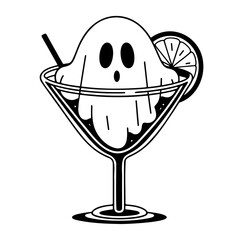 ghost in a cocktail glass Halloween party drink sketch