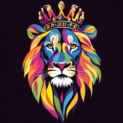Obraz premium A colorful lion with a crown on its head.
