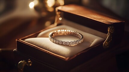 A custom name bracelet displayed in an elegant, velvet-lined jewelry case, with soft lighting highlighting its intricate details, making it a thoughtful and personal gift 