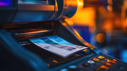 Atm machine is giving money and receipt for financial transaction