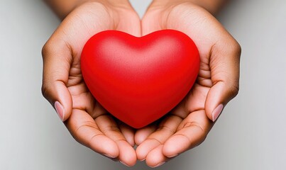 Obraz premium Hands Offering a Red Heart: Symbolizing Healthcare and Global Support