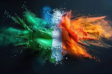 Obraz premium Powder explosion. Splash of paint in India or Ireland flag color. Vector illustration