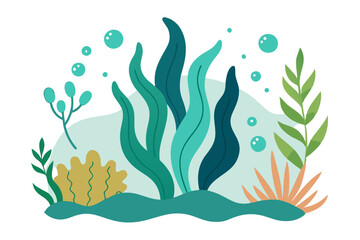 Vector Set of Flowing Underwater Plants and Seaweed Elegant Oceanic Designs