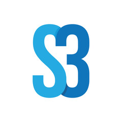 This logo design in blue depicts an initial letter number S3 