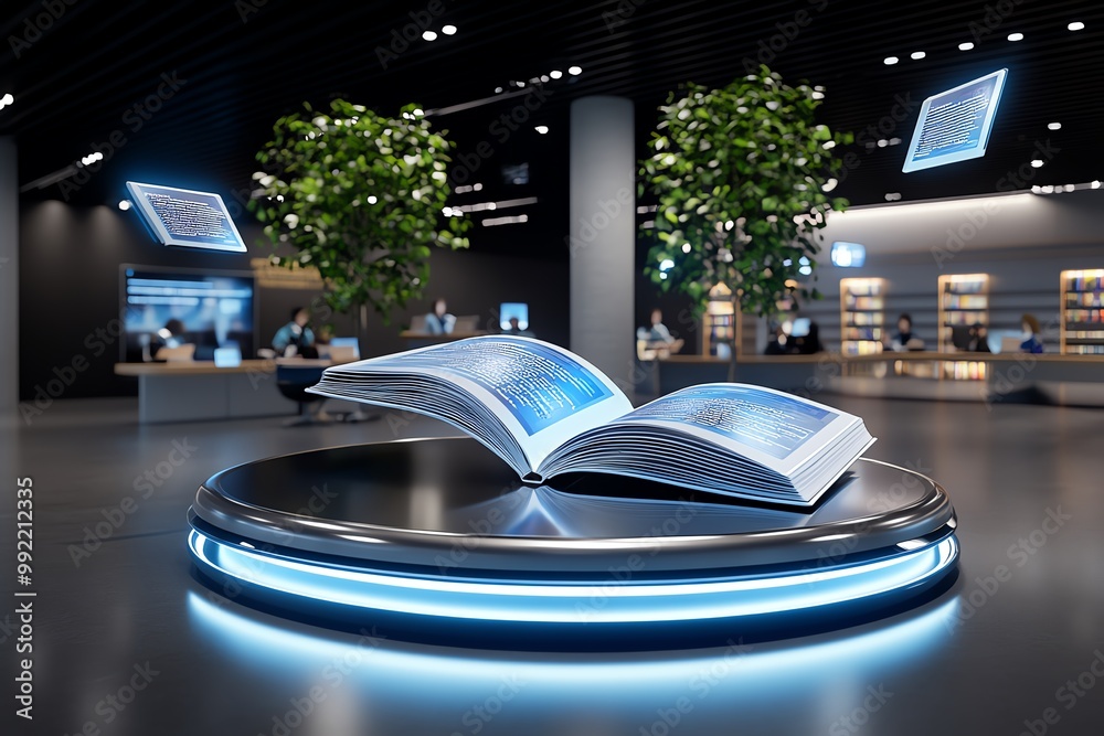 Aufkleber A 3D-rendered classroom with floating digital textbooks, where students interact with learning materials in a virtual space