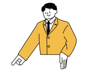 下を指差しているビジネスマン