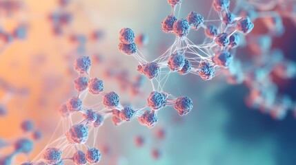 Interconnected Blue and Orange Spheres with a White Web-like Structure