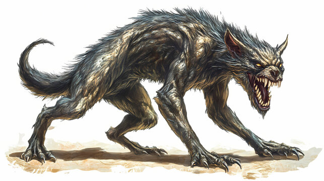ferocious wolf creature, snarling, dark fur, attacking clip art preview
