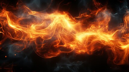 This image features intense orange and yellow flames swirling together against a dark background, creating a powerful and dramatic abstract visual effect.