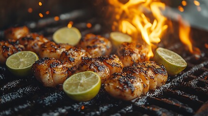 Limes being squeezed over fresh seafood a beachside grill with the ocean waves crashing in the background capturing the essence of tropical flavor and relaxation Scientific name Citrus aurantiifolia