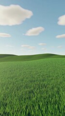 Obraz premium A beautiful landscape featuring an expansive green field under a blue sky dotted with a few fluffy white clouds, evoking a sense of tranquility and serenity.