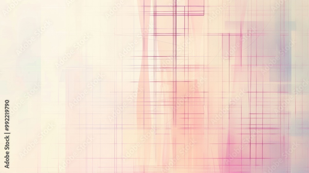 Poster abstract geometric background with intersecting thin lines forming a grid pattern, soft gradients in