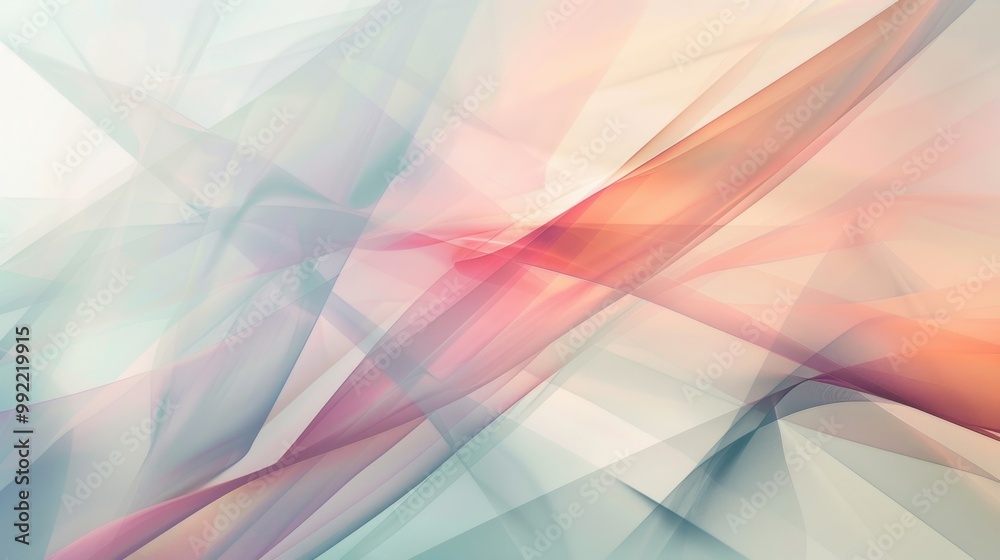 Poster Abstract geometric background with overlapping lines and shapes, creating a sense of depth and movement in soft pastel tones