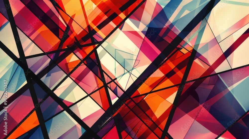 Poster abstract geometric pattern with sharp angles and intersecting lines, creating a dynamic and modern v