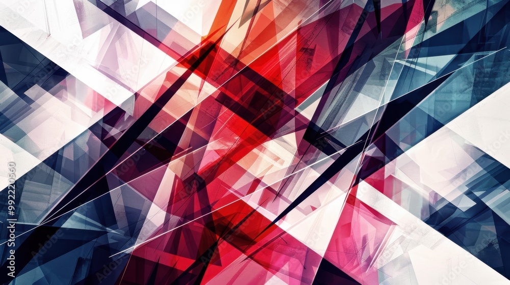 Poster sharp angles and intersecting lines, creating a dynamic
