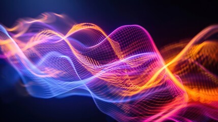 Abstract laser light lines forming dynamic wave patterns on a black backdrop, adding intensity to the visual