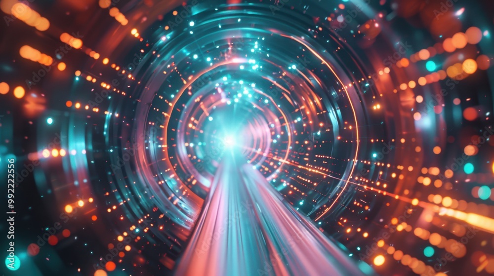 Poster an abstract digital tunnel with bright lights, symbolizing the flow of secure data through a network