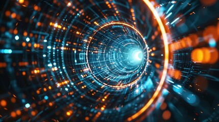 Fototapeta premium An abstract digital tunnel with bright lights, symbolizing the flow of secure data through a network