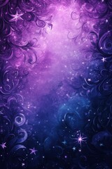 enchanted night sky, enchanting doodle backdrop with stars, sparkles, swirls in purple and silver hues, creating a magical atmosphere