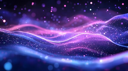 Fototapeta premium Abstract Glittering Purple and Blue Waves with Bokeh Lights
