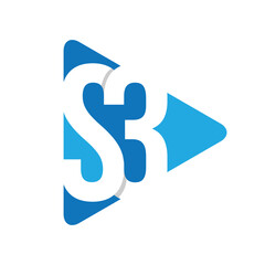 This logo design in blue depicts an initial letter number S3 inside a triangle play button