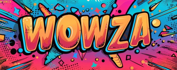 Colorful pop art background with "WOWZA" inside. Comic book elements, Bold graphics, Vibrant vector