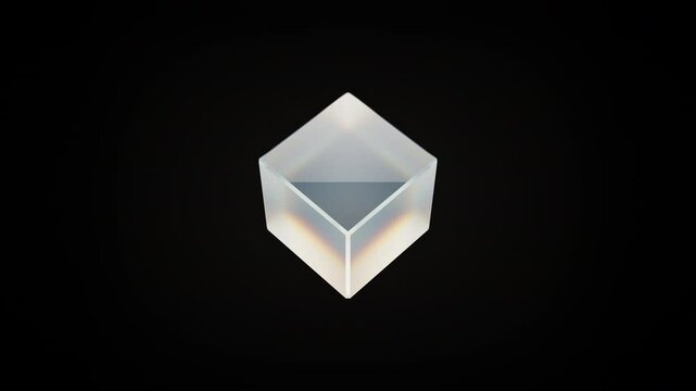 3D animation of glass of cube loop rotating. 4K abstract animation of transparent object
