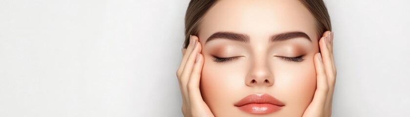 Obraz premium Beautiful Woman with Closed Eyes Soft Skin and Makeup
