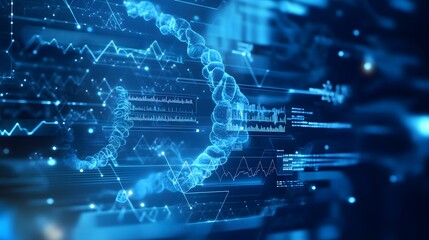 Fototapeta premium Abstract Digital Representation of Data and a DNA Strand