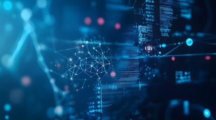 Abstract Digital Network with Glowing Lines and Data