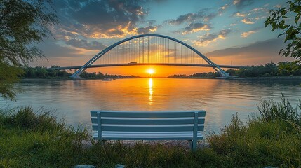 Serene Sunset View with Bridge Over Water