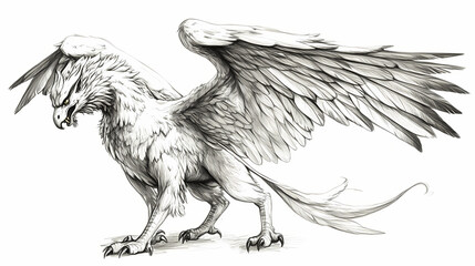 Hand-drawn illustrations of fantastical mythical creatures. Hippogriff. Illustration