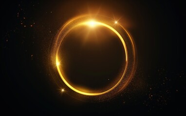 Golden circle with a bright light shining on it. The circle is surrounded by a lot of glitter