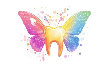 Colorful tooth with butterfly wings - vibrant dental health concept