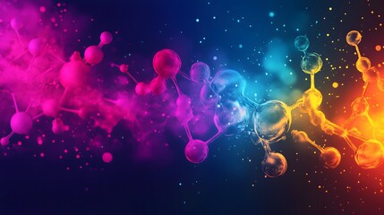 Naklejka premium Abstract Molecular Structure with Glowing Spheres and Dust Particles