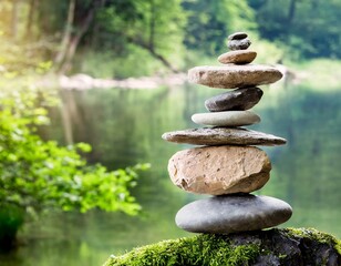 Conceptual Representation of Balance with Stones Stacked in Perfect Harmony