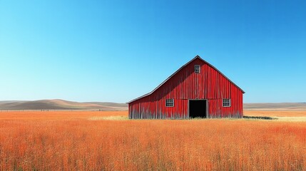 Fototapeta premium Vibrant Red Barn Amidst Golden Wheat Field