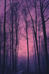 Fototapeta premium fantasy forest silhouettes, magical autumn scene with tree silhouettes set against a purple and pink sky