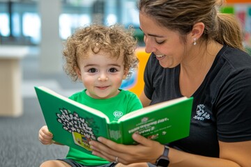 A child reading with their parent at a library's literacy event, where families come together to promote reading