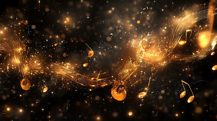Abstract Music Notes Background with Golden Sparkle Effect