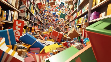 Obraz premium A Bookstore After a Catastrophic Earthquake