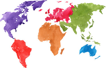 A continent is a large landmass on Earth, hand-drawn watercolor illustration