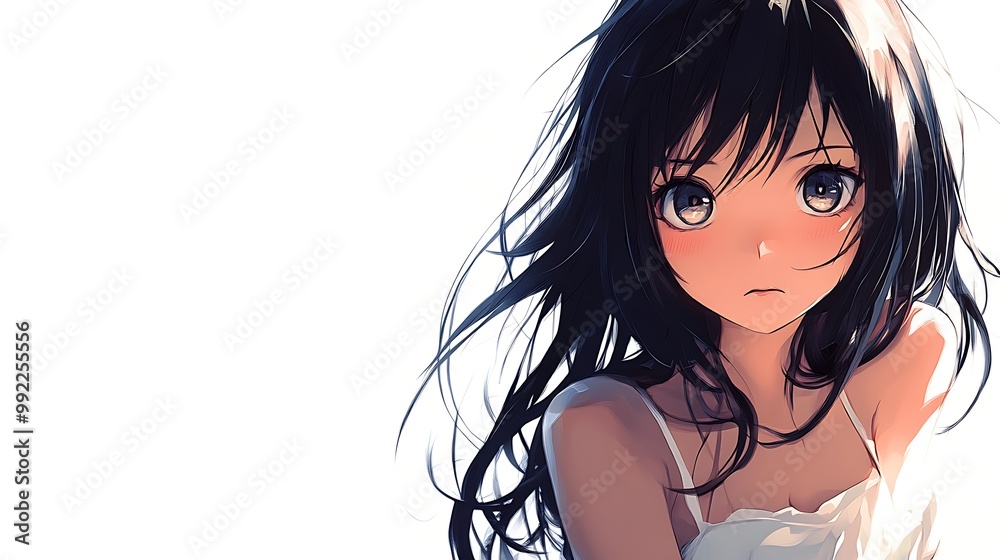 Canvas Prints Anime girl with long black hair and blue eyes