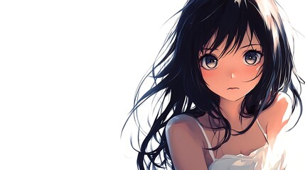 Naklejka premium Anime girl with long black hair and blue eyes