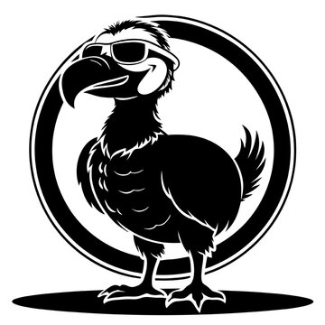 recommend clip art: Dodo Bird in Sunglasses:  A cartoon dodo bird with sunglasses and a cool attitude, standing in a circular frame.  The bird is silhouetted against a white background. 