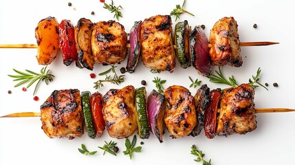 Two Grilled Chicken and Vegetable Skewers with Rosemary and Thyme