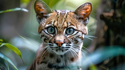 A Close-Up Portrait of a Wildcat with Striking Blue Eyes