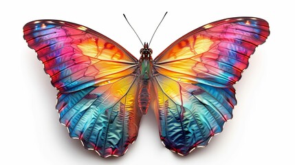 Fototapeta premium Vibrant Butterfly with Multicolored Wings on a White Background