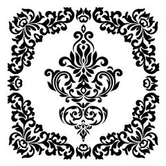 Vector vintage border frame engraving with retro ornament pattern in antique rococo style decorative