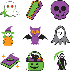 Halloween elements bundle on white background